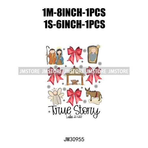 Christian Jesus True Story Religious Bible Verse Santa Christmas Saying Iron On DTF Transfer Stickers Ready To Press For Hoodies