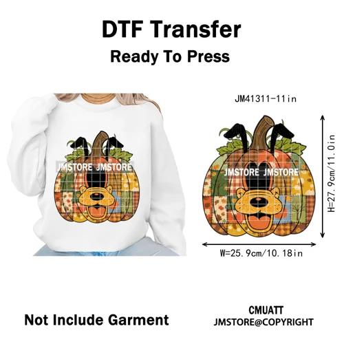 Preppy Floral Cartoon Friends Fall Patchwork Pumpkin Halloween Iron on Washable DTF Transfer Stickers Ready to Press for Clothes
