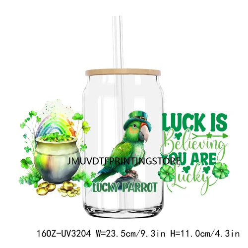 St. Patrick's Day Animals 16OZ UV DTF Cup Wrap Transfers Stickers Custom Labels DIY Waterproof Logo For Libbey Glass Can