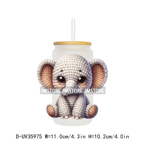Watercolor Knitted Cute Animals UV DTF Transfer Stickers Decals Ready To Apply Waterproof For 16OZ Libbey Glass Can Cups Tumbler