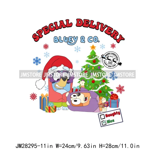 Cute Cartoon Blue Dog Family Character Merry Christmas Vibes Decals Iron On DTF Transfers Stickers Ready To Press For Sweatshirt
