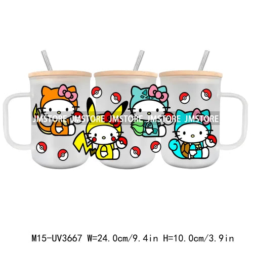 Cartoon Best Friends UV DTF Glass Can Wrap For 15OZ Mug Glass Cup Transfer Stickers DIY Custom Logo Labels Cute Cat Sunflowers