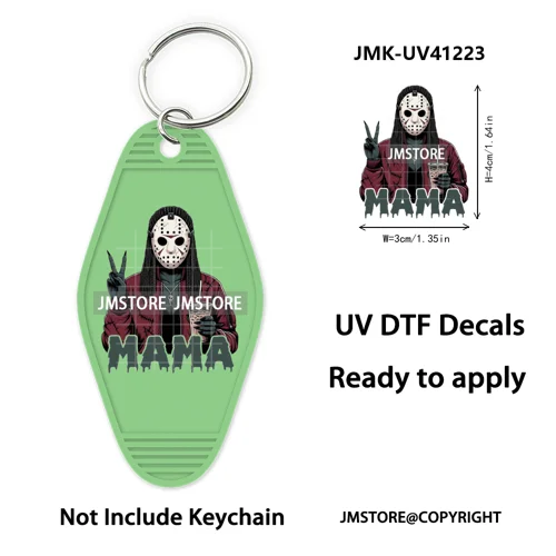 Horror Character Mama Coffee Lover UV DTF Motel Keychain Decal Ready To Ship Durable Transfer Stickers Prints For Hotel Keychain