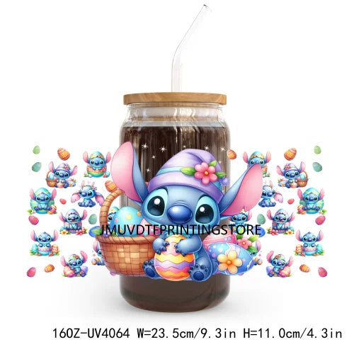 Cute Cartoon Girl With Egg UV DTF Sticker For 16OZ Libbey Glass Cup Can Wrap Transfer Sticker Custom Print DIY Logo Easter Vibes