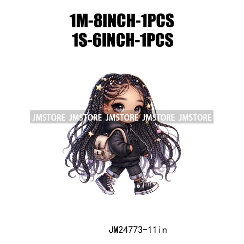 Washable Fashion Dreadlocks Cozy Casual School Chibi Girls Designs Iron On Heat Press DTF Transfer Stickers For Clothing Bags