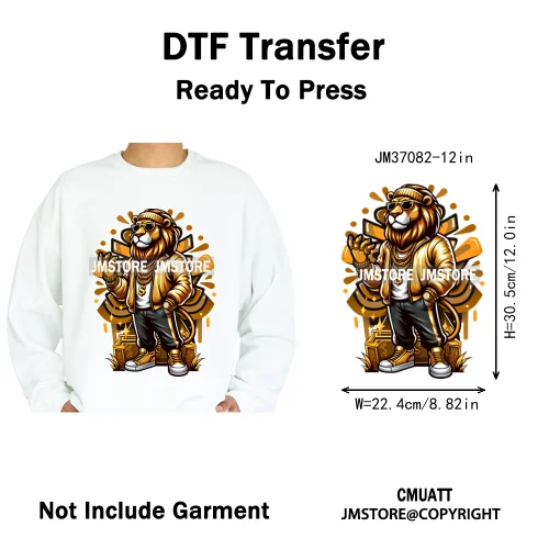 12in Urban Gangster Rich Money Lion Beats Shark Vibes Iron on DTF Thermal Transfers Stickers Ready to Press for T-shirts Bags