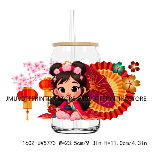 Mexican Lady With Rose Religious 16OZ UV DTF Cup Wrap Transfer Sticker Custom Label Durable Waterproof Logo For Libbey Glass Can