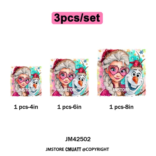Glasses Cartoon Princess Animal Christmas Brushstroke Festive Vibes Iron on DTF Transfers Stickers Ready to Press for Hoodies