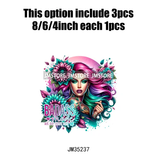 Cool Sarcasm Edgy Tattoo Idgaf Girl Iced Coffee Rebellious Women Iron on DTF Transfers Stickers Ready to Press for Clothing Bags