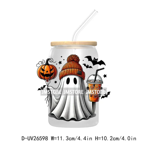 Cute Ghost Spooky Halloween UV DTF Transfer Stickers Decals For Libbey Cold Cups Mugs Tumbler Waterproof DIY Custom Logo Labels