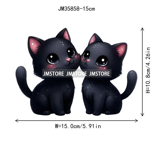 15cm 5.9in Kids Cute Flower Heart Love Valentine Black Cat Iron On Heat Transfer Sticker For Clothes Print Vinyl Washable Decal