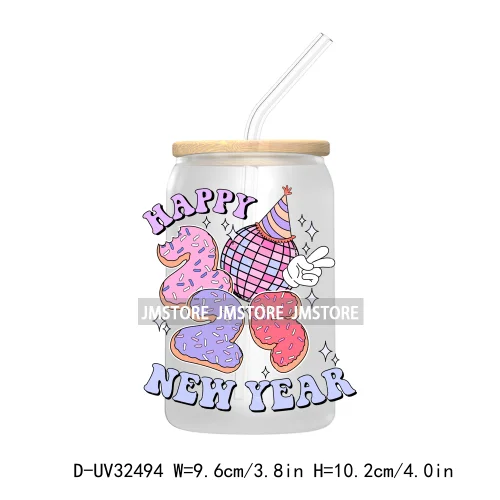 Retro Happy New Year 2025 Coquette Bow UV DTF Transfer Stickers Decals For Libbey Cold Cups Mugs Tumbler Waterproof Custom Logo