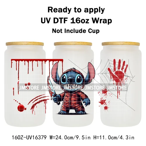 Horror Halloween Cartoon Killers 16OZ UV DTF Cup Wraps Ready To Apply Waterproof Transfer Stickers For Libbey Glass Can Tumbler