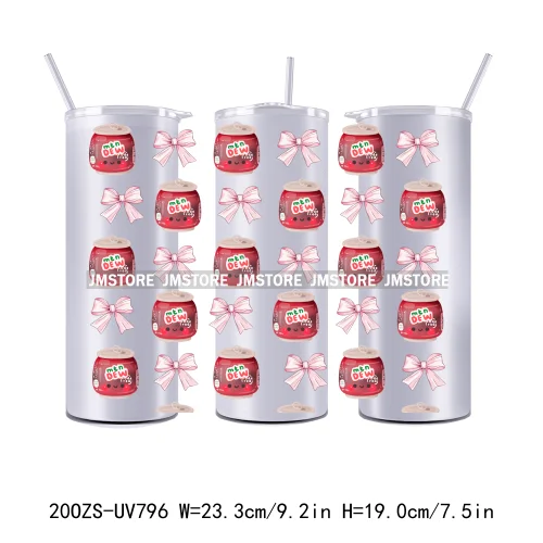 Girly Coquette Bow Drink Soda Can 20OZ UV DTF Straight Wrap Transfers Stickers Custom Labels Durable Waterproof Logo For Tumbler