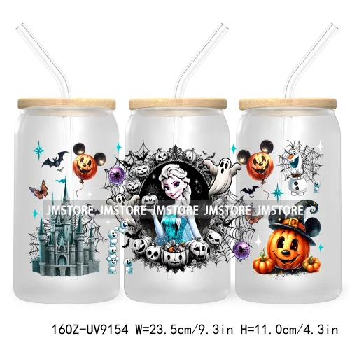 New Trendy Cartoon Princess Halloween 16OZ UV Cup Wrap DTF Transfer Stickers For Libbey Glass Can Cups Tumbler Waterproof Labels