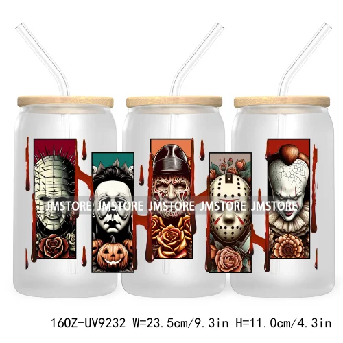 Halloween Gift UV DTF Sticker For 16OZ Libbey Glass Cup Can Wrap Transfer Stickers Custom Labels DIY Logo Horror Movie Killers