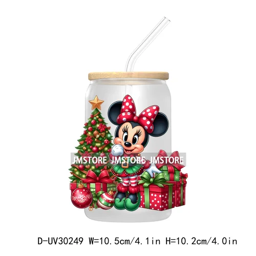 Merry Christmas Cartoon Mouse And Friends UV DTF Transfer Stickers Decals For Libbey Cold Cups Mugs Tumbler Xmas Bear Candy Cane