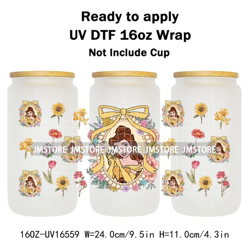 Magical Mirror Princess Coquette Bow 16OZ UV DTF Cup Wraps Ready To Apply Waterproof Transfer Stickers For Libbey Glass Can Mugs