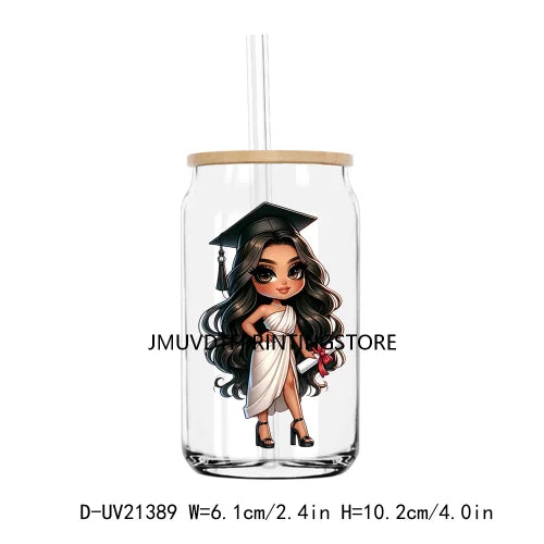 Chibi Latina Graduation Diploma UV DTF Transfer Stickers Decals For Libbey Cold Cups Mug Tumbler Waterproof DIY Logo Senior 2024