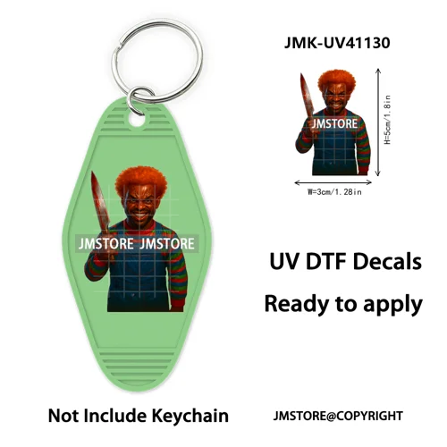 Black Dad Halloween Horror Villain UV DTF Motel Keychain Decal Ready To Ship Durable Transfer Stickers Prints For Hotel Keychain