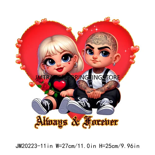 Custom Chicano Cartoon Lover Cholo Sweet Couple Forever Mine Valentines Day DTF Transfers Stickers Ready To Press For Clothes