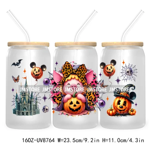 Halloween Leopard Cartoon Princess 16OZ UV DTF Cup Wrap Transfer Sticker Custom Labels Waterproof Logo For Libbey Glass Can Fall