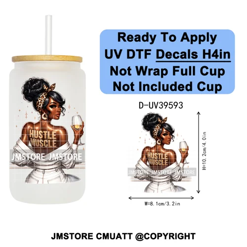 Fashion Girl Praying Black Women UV DTF Decals Ready To Apply Waterproof Transfer Stickers DIY Crafts For 16OZ Libbey Glass Can