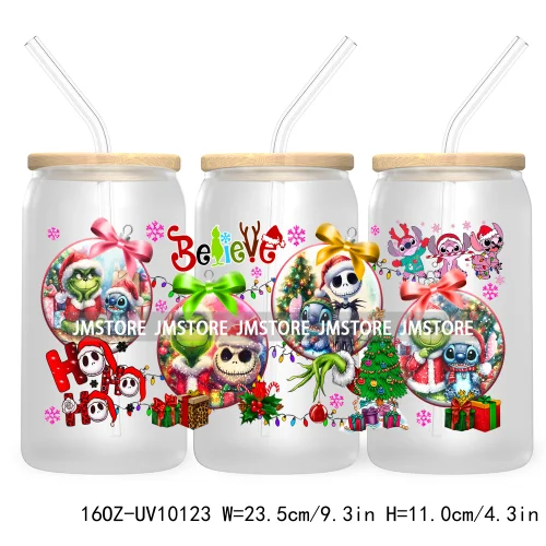 Funny Christmas Green Baby Character UV DTF Sticker For 16OZ Libbey Glass Cup Can Wrap Transfer Stickers Custom Labels DIY Logo