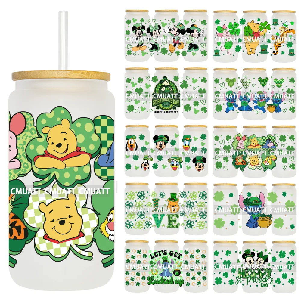 Cartoon St Patricks' Day Lucky Shamrock Animals 16OZ UV DTF Cup Wrap Sticker Custom Label Waterproof Logo For Libbey Glass Can