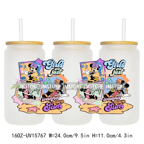 Retro Cartoon Western Summer Vibes UV DTF Cup Wraps Ready To Apply Waterproof Transfer Stickers For 16OZ Libbey Glass Can Mugs