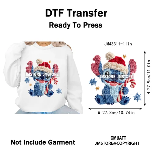 Faux Yarn Very Merry Christmas Mouse Friends Cartoon Santa Iron on Washable DTF Transfers Stickers Ready to Press for Clothing