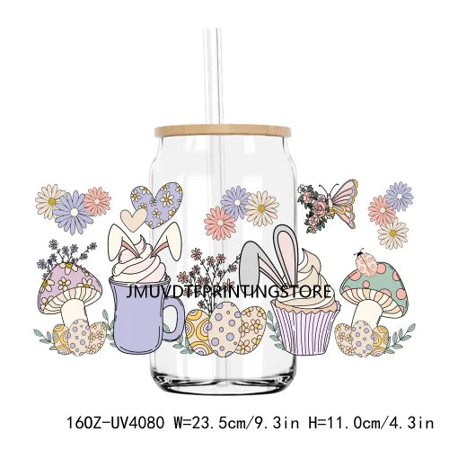 Cute Cartoon Girl With Egg UV DTF Sticker For 16OZ Libbey Glass Cup Can Wrap Transfer Sticker Custom Print DIY Logo Easter Vibes