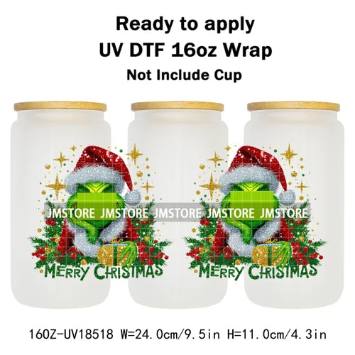 Mean Guy Christmas Movie Vacation Holiday 16OZ UV DTF Cup Wraps Ready To Apply Waterproof Transfer Stickers For Libbey Glass Can