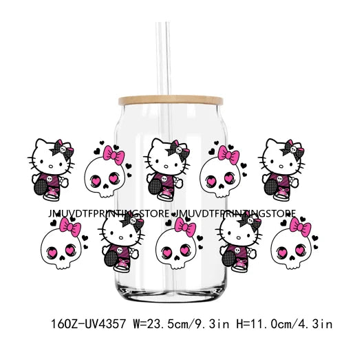 Cute Cartoon Cat Cow 16OZ UV DTF Cup Wrap Transfers Stickers Baseball Girl Custom Label DIY Waterproof Logo For Libbey Glass Can