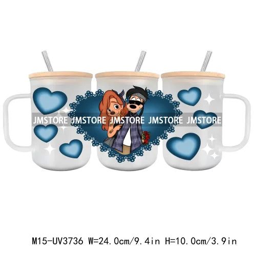 Horror Valentine Cartoon Couple UV DTF Sticker For 15OZ Mug Libbey Glass Cup Can Wrap Transfer Stickers Custom Labels DIY Logo