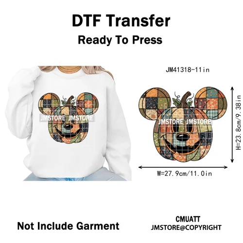 Preppy Floral Cartoon Friends Fall Patchwork Pumpkin Halloween Iron on Washable DTF Transfer Stickers Ready to Press for Clothes
