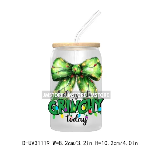 Coquette Bow Merry Christmas Trees UV Sticker Decals For Libbey Cold Cups Mugs Tumbler Transfer Stickers Waterproof Cozy Season