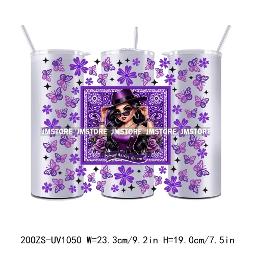 12 Zodiac Queen Chicana 20OZ Straight Skinny Tumbler Wrap Ready To Apply UV DTF Transfer Stickers Waterproof Prints For Tumbler