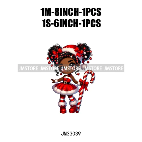 Sweet Santa African American Girly Christmas Character Holiday Vibes Xmas Iron On DTF Transfers Stickers Ready To Press T-shirts