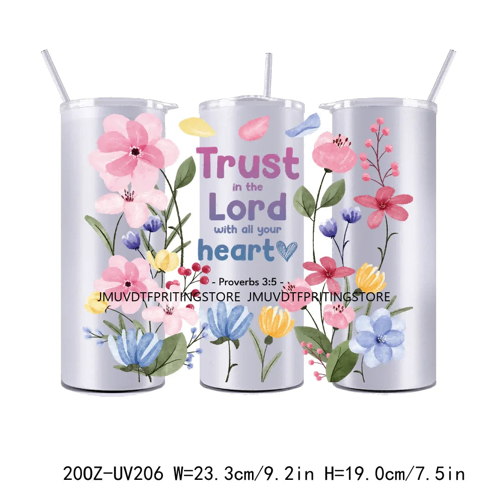 Faith Quotes Christian Floral Flowers 20OZ UV DTF Straight Wrap Transfers Stickers Custom Labels DIY Waterproof Logo For Tumbler