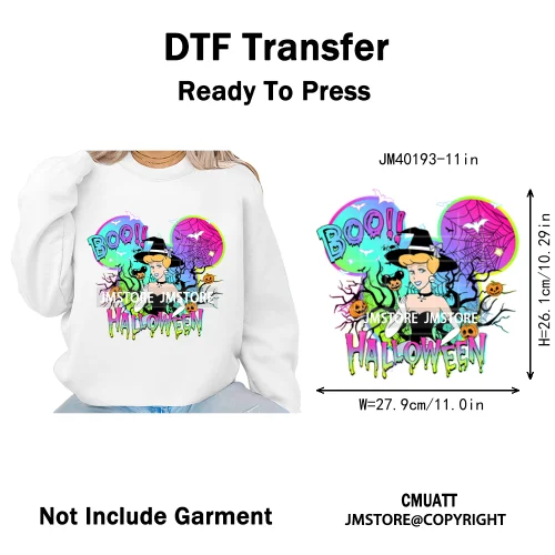 Cartoon Witches Princess Skull Animal Kids Love Characters Halloween Iron on DTF Transfers Stickers Ready to Press for T-shirts