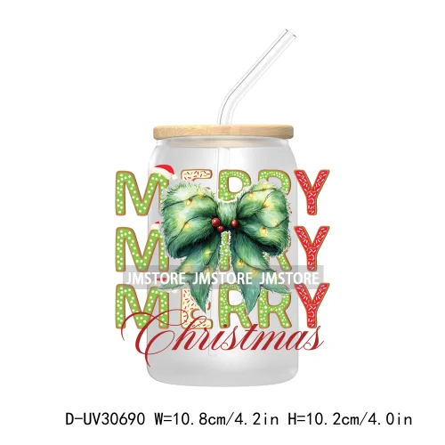 Howdy Christmas Boots UV DTF Transfer Stickers Decals For Libbey Cold Cups Mugs Tumbler Waterproof Labels Western Coquette Bow