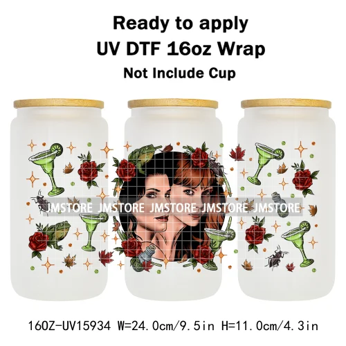Halloween Girls Horror Movie Friends 16OZ UV DTF Cup Wrap Ready To Apply Waterproof Transfer Stickers For Libbey Glass Can Mugs