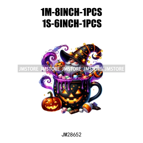 Fun Halloween Cocoa Coffee Drink Gnomes Logos Pumpkin Spice Latte Brew Iron On DTF Transfer Stickers Ready To Press For Clothes