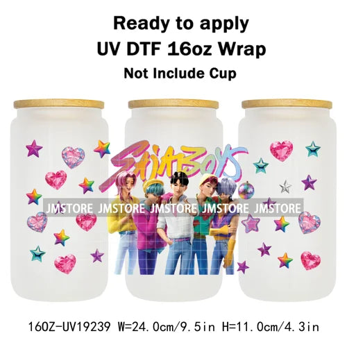 Kpop Saja Boys Bands Demon Hunter UV DTF Wraps Transfer Sticker Selfadhesive Waterproof High Quality For 16OZ Libbey Glass Can