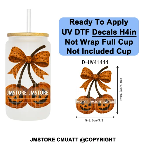 Highland Cow Horror Character Coquette Pumpkin UV DTF Decals Ready To Apply Durable Transfer Stickers For 16OZ Libbey Glass Can