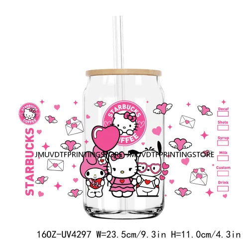 Candy Heart Cartoon Characters Couple UV DTF Sticker For 16OZ Libbey Glass Cup Can Wrap Transfer Sticker Custom Labels DIY Logo