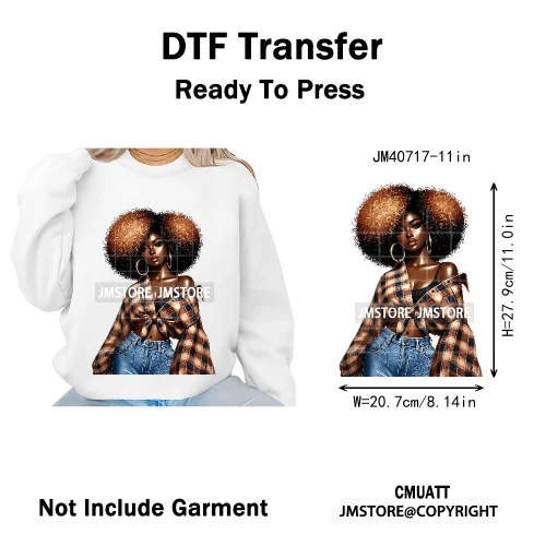 Sassy Curly Afro Women Fashion Hairstyle Urban Melanin Girls Iron on DTF Washable Transfers Stickers Ready to Press for Textile