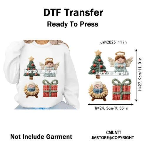Trendy Faux Yarn Crochet Joy Love Jesus Christian Christmas Iron on DTF Washable Transfers Stickers Ready to Press for Textiles