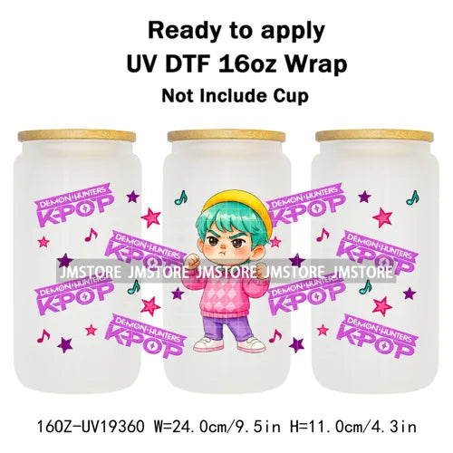 Demon Hunters Kpop Cup Noodle UV DTF Cup Wrap Ready To Apply Transfer Stickers Durable 16OZ Tumbler Wraps For Libbey Glass Can